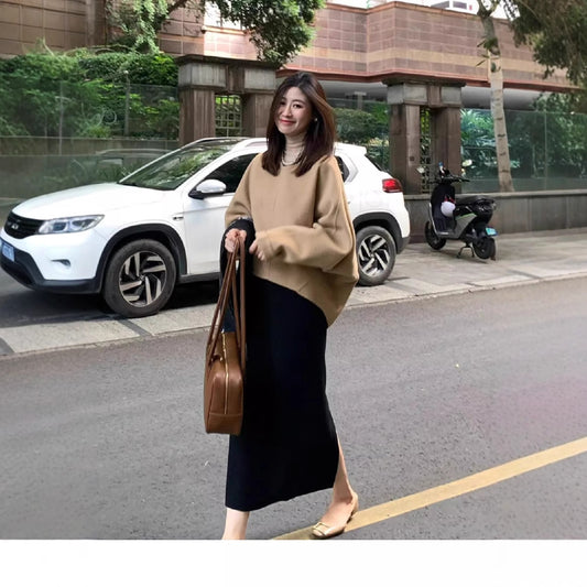Autumn clothes are matched with a complete set of beautiful and high-end rich daughter Korean drama fragrant knitted suit skirts this year.