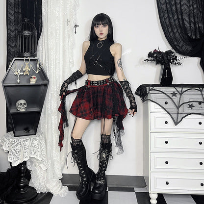 qgtao y2k Summer 2024 New Dark Style Sexy Black Plaid Polka Dot Mesh Irregular Pettiskirt for Women