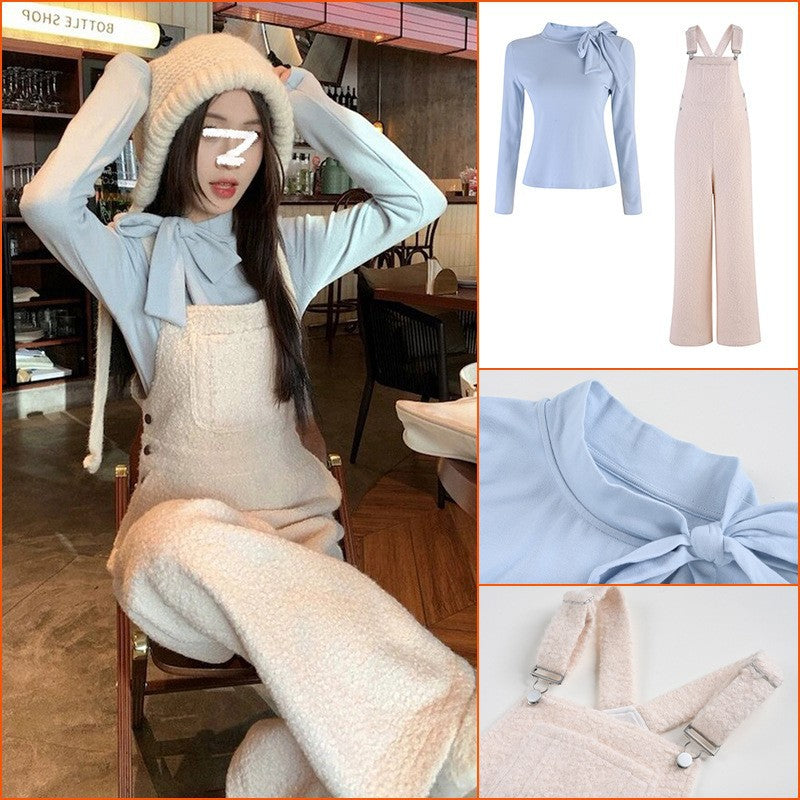 Early spring new fashion versatile casual bottoming shirt high waist loose wide leg drape commuter overalls M1547