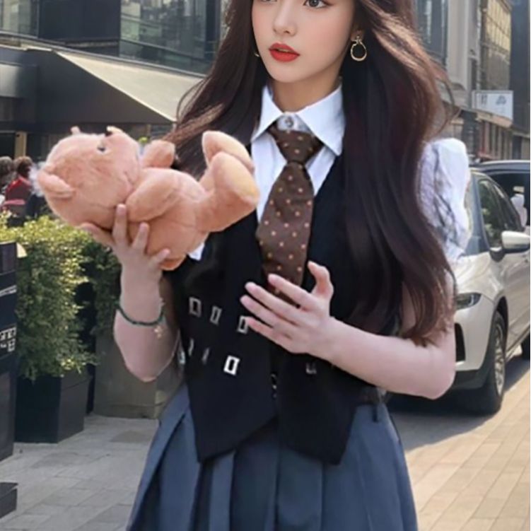 design sense niche metal buckle vest vest women's autumn clothing casual simple vest jacket short K7126