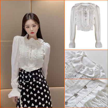 Early autumn fashion Popular style suit women's small white ruffle edge shirt split skirt two-piece set K8072