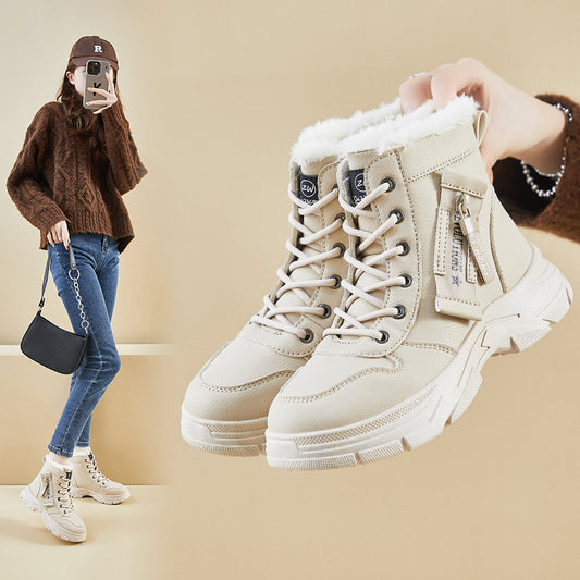 ins tide velvet Martin boots women's popular winter new casual shoes heightening student thermal locomotive boots XQ-L951