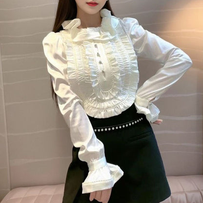 Early autumn fashion Popular style suit women's small white ruffle edge shirt split skirt two-piece set K8072