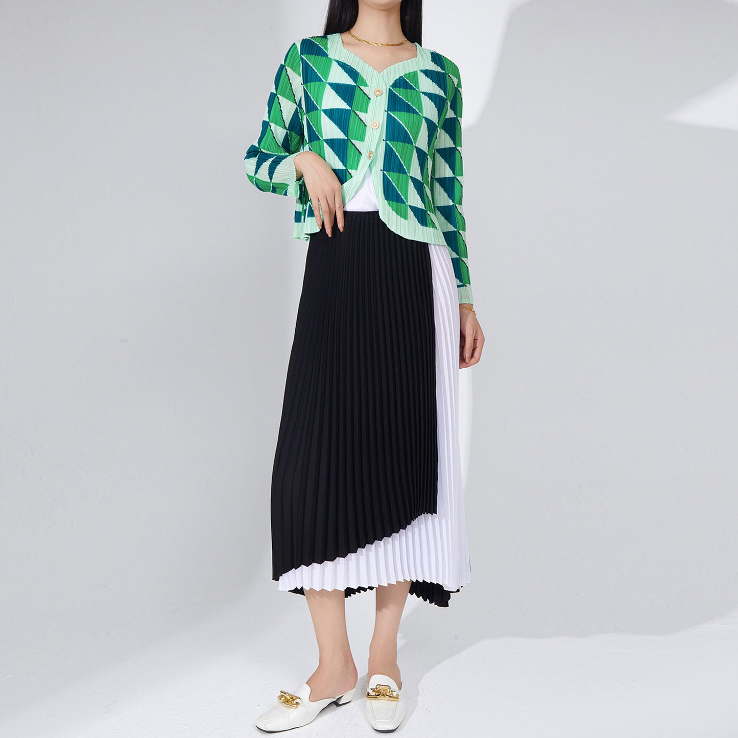 High waist and thin pleated skirt skirt medium and long spring and summer women's clothing new irregular design A-shaped skirt skirt