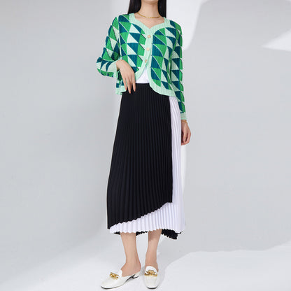 High waist and thin pleated skirt skirt medium and long spring and summer women's clothing new irregular design A-shaped skirt skirt