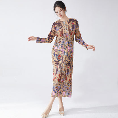 dress autumn women's high-end counter quality new printed long sleeves loose and thin temperament versatile dress