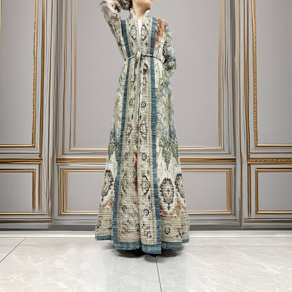 Muslim robe Middle Eastern robe women's cardigan abaya printed lace-up long-sleeved design temperament jacket