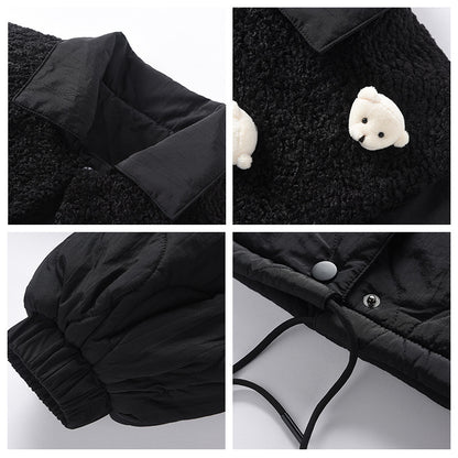 Three-dimensional bear rhombus down cotton-padded clothes for women's  new small winter coat fur collar thickened cotton-padded clothes