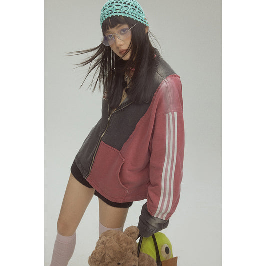 qgtao 2024 fall fashion trends  American Retro Deconstruction Stitching Denim Jacket Men's and Women's Spring and Autumn Top Loose Denim Coat