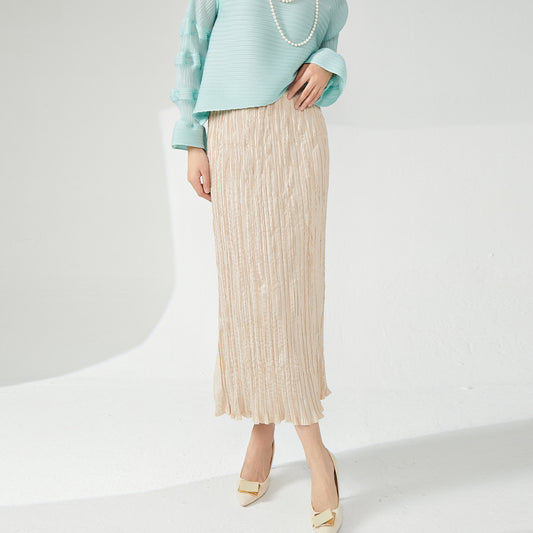 style skirt women's new fashion ins trendy solid color simple and versatile pleated medium and long straight skirt
