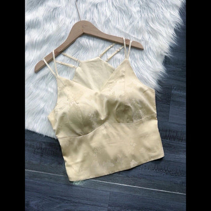 qgtao outfit inspo 2024 Summer New Silk Jacquard Bra One-Piece Beauty Back Top This Year Popular National Style Vest Small Sling Women