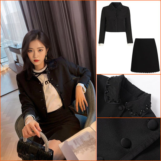 celebrity style fashion suit black small suit small skirt two-piece set women's autumn and winter women's clothing