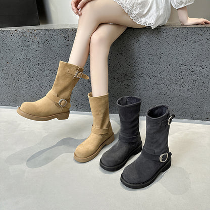 2025 [Su Yinyin] Pile boots~ Wasteland sand dunes super soft waxy thick-soled locomotive buckle belt short boots women's Martin boots