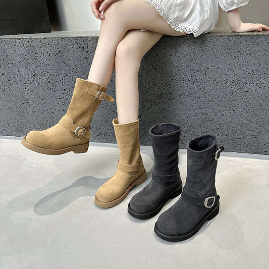 2025 [Su Yinyin] Pile boots~ Wasteland sand dunes super soft waxy thick-soled locomotive buckle belt short boots women's Martin boots