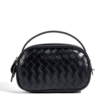 2025 Fashion woven versatile women's bag leather double zipper shoulder bag  summer new portable casual bag