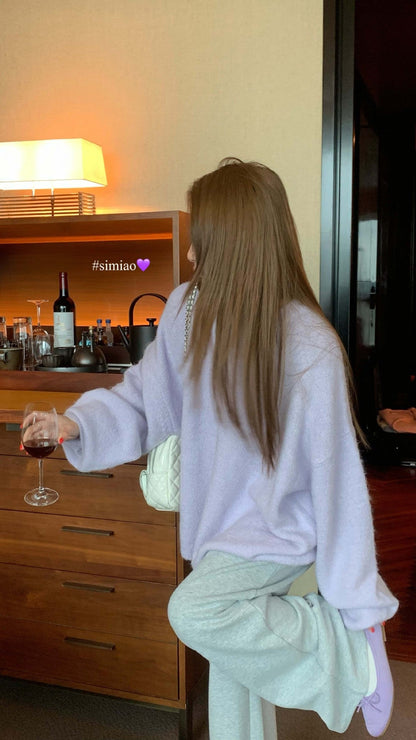 qgtao  New Autumn and Winter Loose Skin-Friendly Solid Color round Neck Knitted Lazy Outer Wear Pullover Thickened Soft Glutinous Sweater for Women