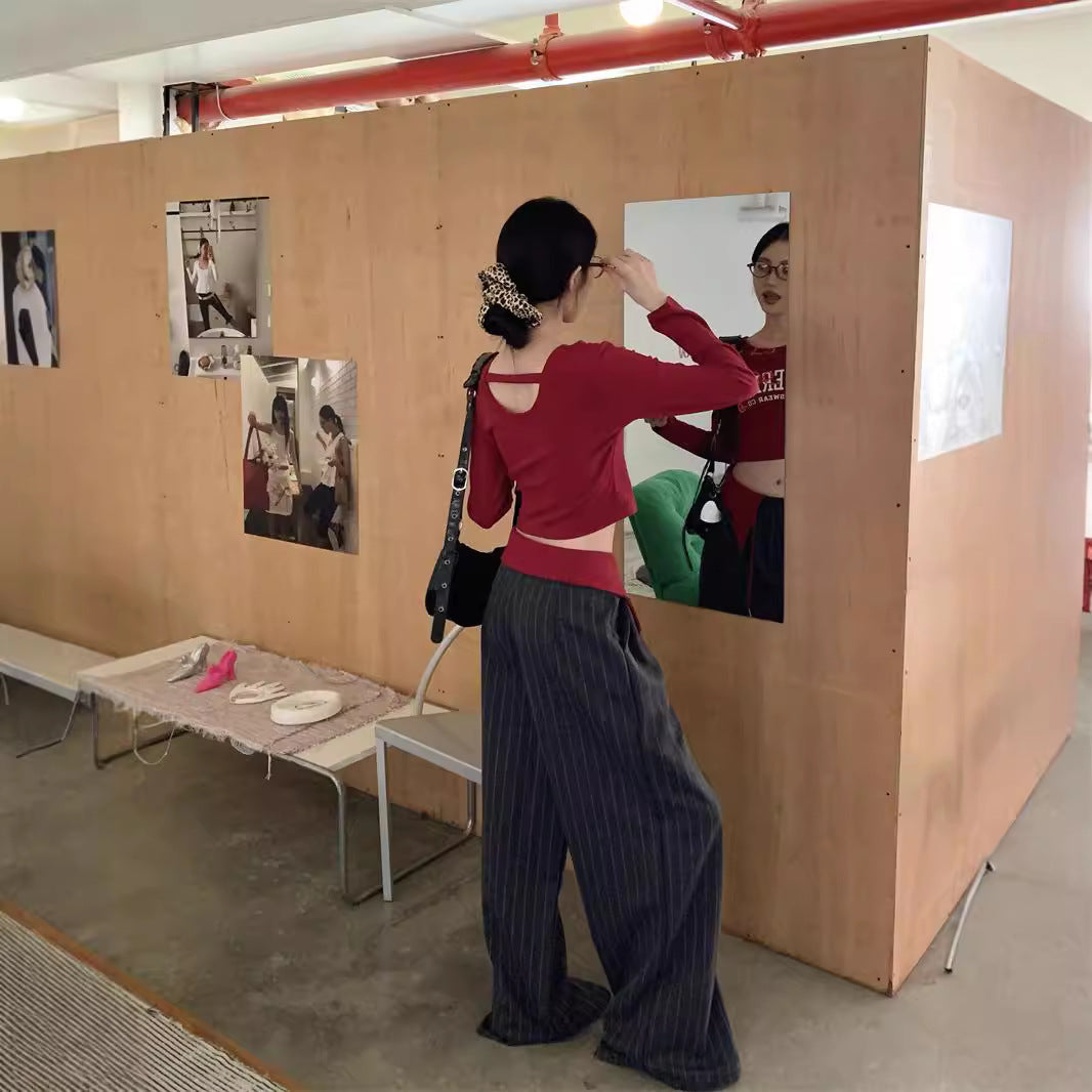 qgtao 2000s fashion 2024 New Korean Style Long-Sleeved T-shirt Bottoming Shirt Letter Printed Top Striped Casual Pants Two-Piece Set for Women