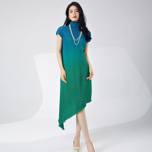 Fashion gradual change dress women's new fish scale pleats temperament elegant irregular versatile medium and long skirt Popular style
