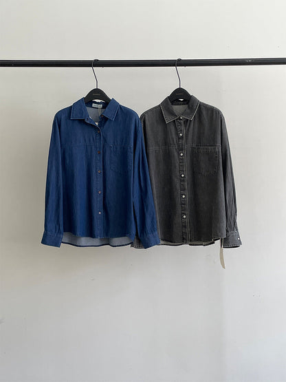 qgtao 2000s fashion Autumn New Simple Retro Style Distressed Loose All-Match Denim Shirt 2090