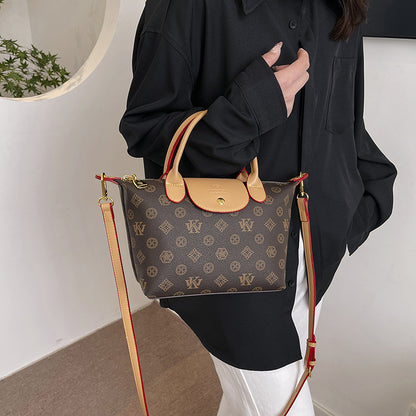 2025 Crossbody bag  classic New Longxiang bag retro printed soft leather bag fashion contrasting color commuter handbag women