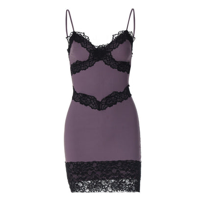 qgtao 2000s fashion Women's Clothing 2024 Spring and Summer New Sexy Hot Girl Low-Cut Lace Slim Slimming Sling Sheath Dress Women