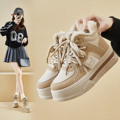 popular winter velvet little white shoes new Korean version ins female students platform sports board shoes warm and casual M019