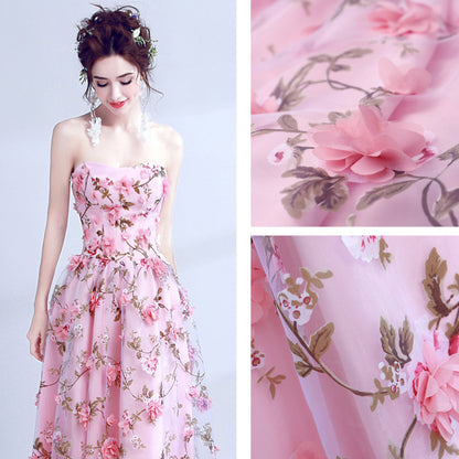 2025Evening dress women  spring and summer new bean pink tube top bride wedding banquet annual meeting evening dress factory supply