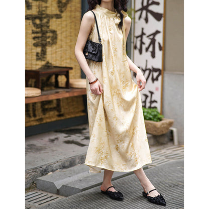 2025 popular Spring and Summer [Jiangnan Misty Rain] Neck Dress Women's New Retro National Style Suspender Dress 1597