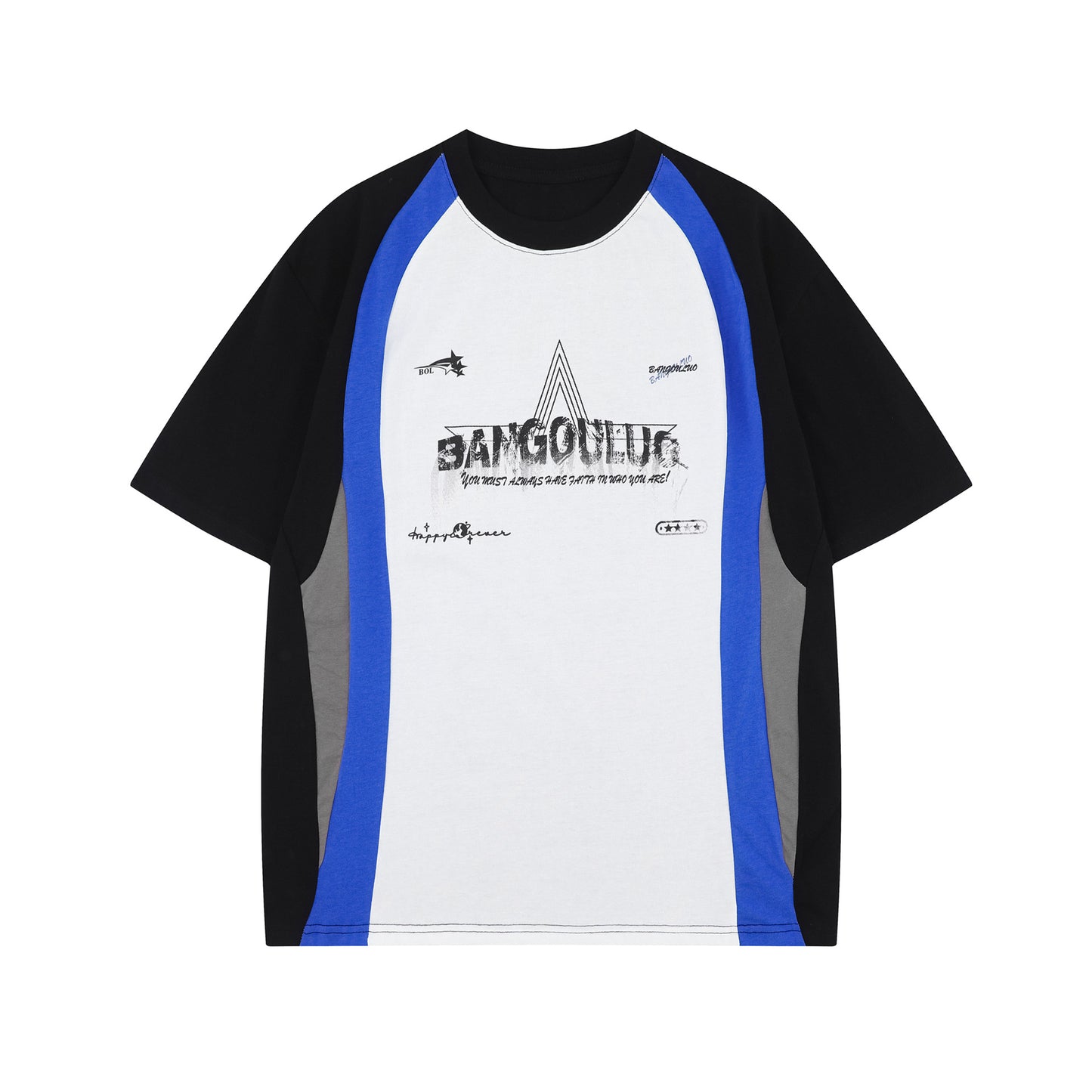 2025 1024 2025n Street Tide 2025 Summer Neutral Premium Sense Splicing Letter Map Design Men's Loose Short Sleeve T-Shirt
