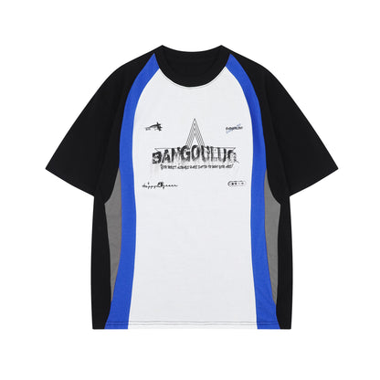 2025 1024 2025n Street Tide 2025 Summer Neutral Premium Sense Splicing Letter Map Design Men's Loose Short Sleeve T-Shirt