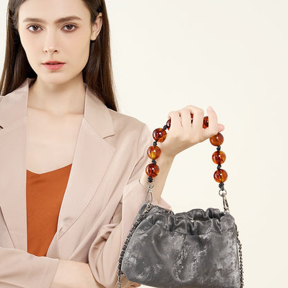 2025 New Chinese style cloud bag popular new versatile trend portable women's bag leather pleated dumpling bag messenger bag