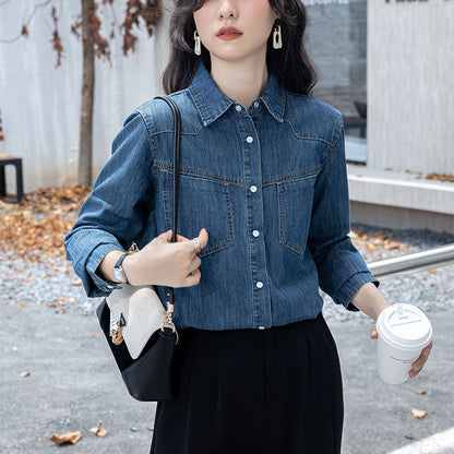 Real shot "stacked wear more fashionable" environmentally friendly washing water,  blogger retro denim shirt women's jacket 2025 spring wear