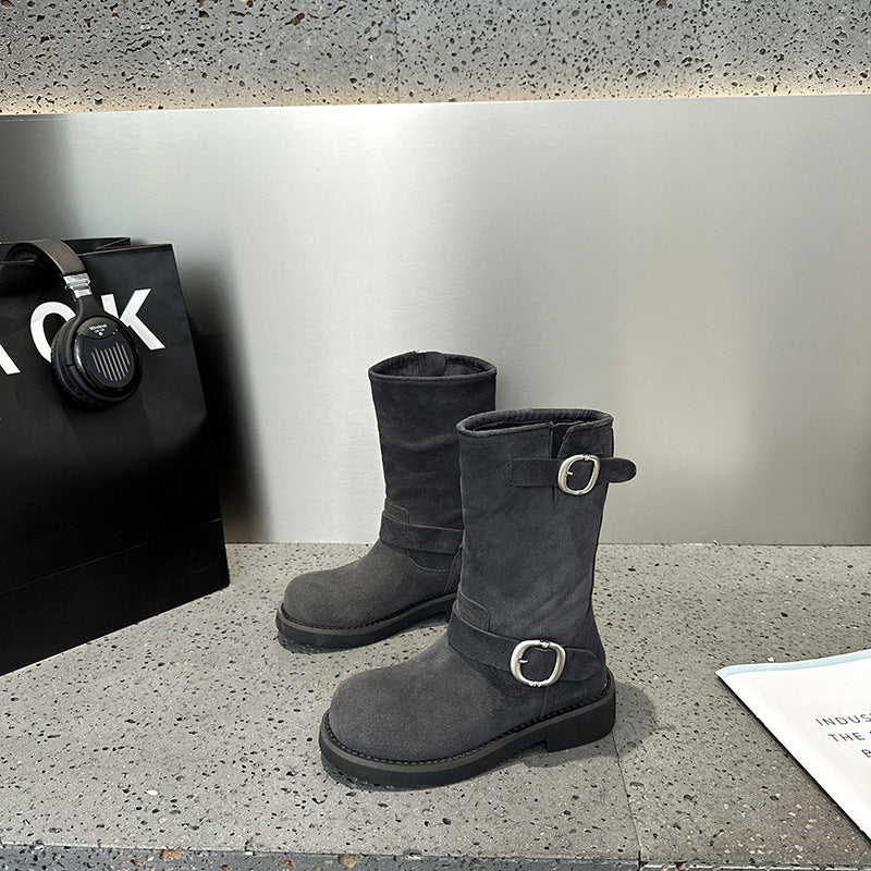 2025 [Su Yinyin] Pile boots~ Wasteland sand dunes super soft waxy thick-soled locomotive buckle belt short boots women's Martin boots
