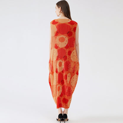 Miyake large-size women's clothing 2025 new summer dress Korean version lantern long skirt age-reducing Popular style and thin clothing