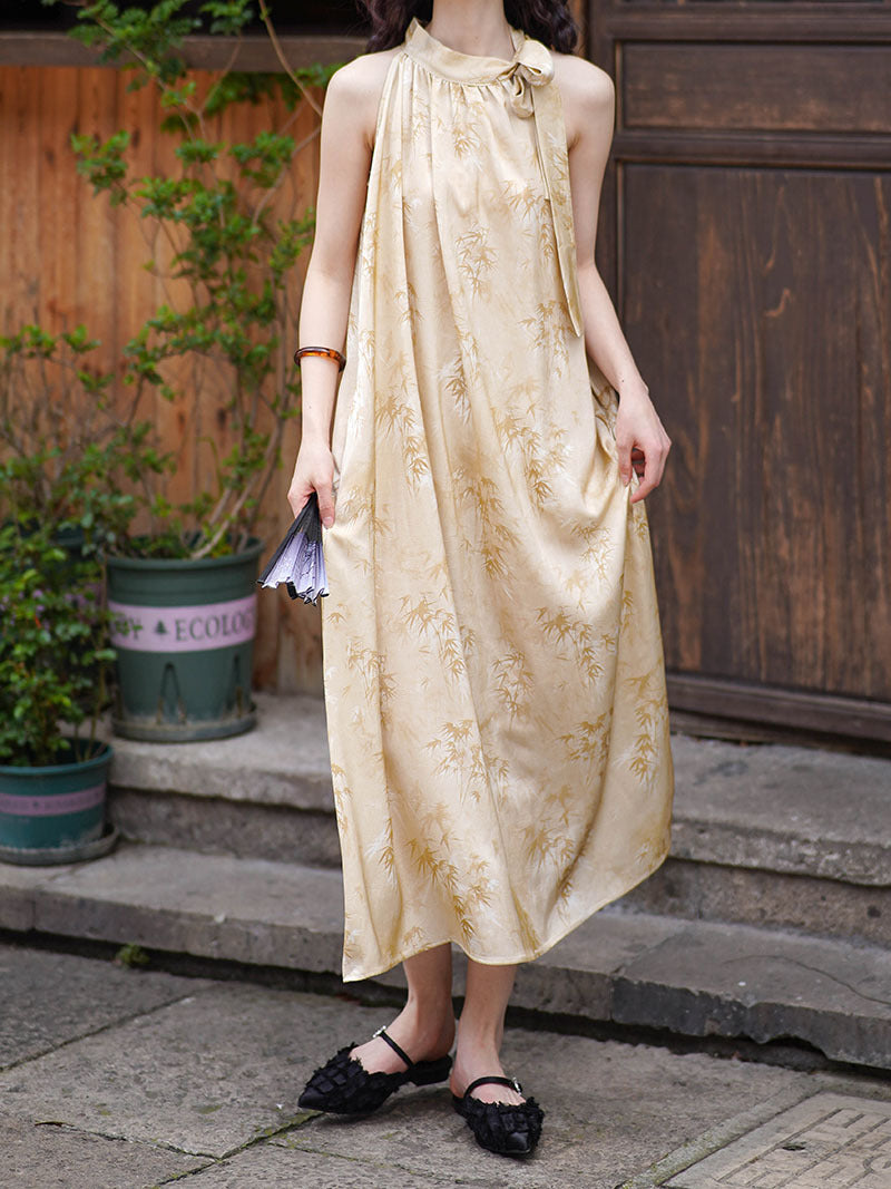 2025 popular Spring and Summer [Jiangnan Misty Rain] Neck Dress Women's New Retro National Style Suspender Dress 1597