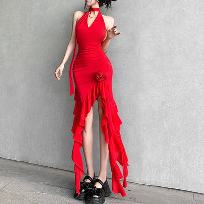 2025 Popular,  and 2023 spring and summer women's clothing new trendy fashion solid color sexy backless slim neck dress