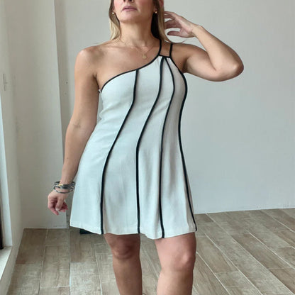 qgtao dress to impress outfits 2024 Autumn New Women's Black Stitching One-Shoulder Sling A- line Backless Dress for Women