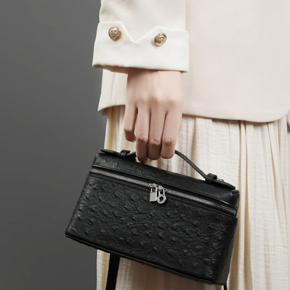2025 Leather women's bag  new high-end lunch box bag, portable cosmetic bag, ostrich pattern shoulder messenger bag.
