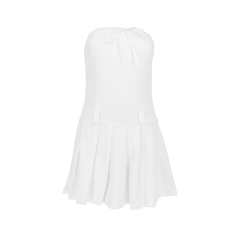 qgtao white dress Ab492 Sweet and Spicy Sexy Sheath Pleated Skirt Woven Lace Edge Strap Chest Wrap Dress Mini Skirt New