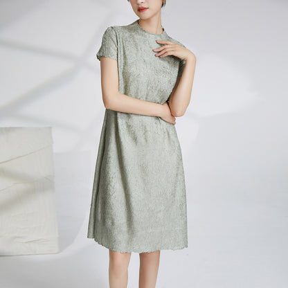 Factory direct sales dress women's loose casual short-sleeved medium and long flat pleated simple versatile pleated skirt