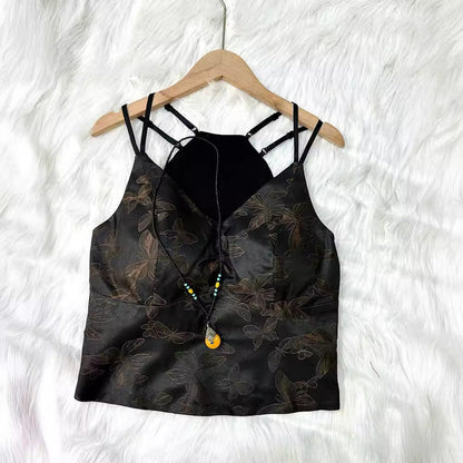 qgtao outfit inspo 2024 Summer New Silk Jacquard Bra One-Piece Beauty Back Top This Year Popular National Style Vest Small Sling Women