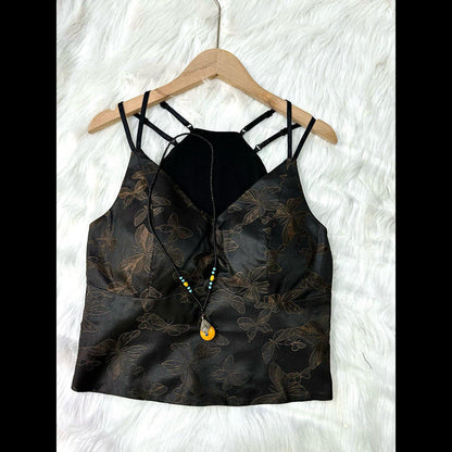 qgtao outfit inspo 2024 Summer New Silk Jacquard Bra One-Piece Beauty Back Top This Year Popular National Style Vest Small Sling Women