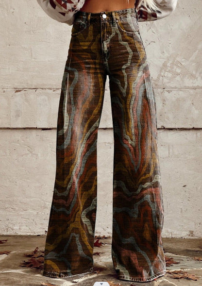 qgtao pants Rainbow Women's Wide-Leg Pants New Thermal Transfer plus Size Flared Pants Women's Trousers