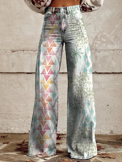 qgtao pants Rainbow Women's Wide-Leg Pants New Thermal Transfer plus Size Flared Pants Women's Trousers