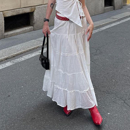 qgtao concert outfit INS Fashion Trendy Cotton Split Pure White Dress 2024 New Simple Casual All-Match Skirt for Women