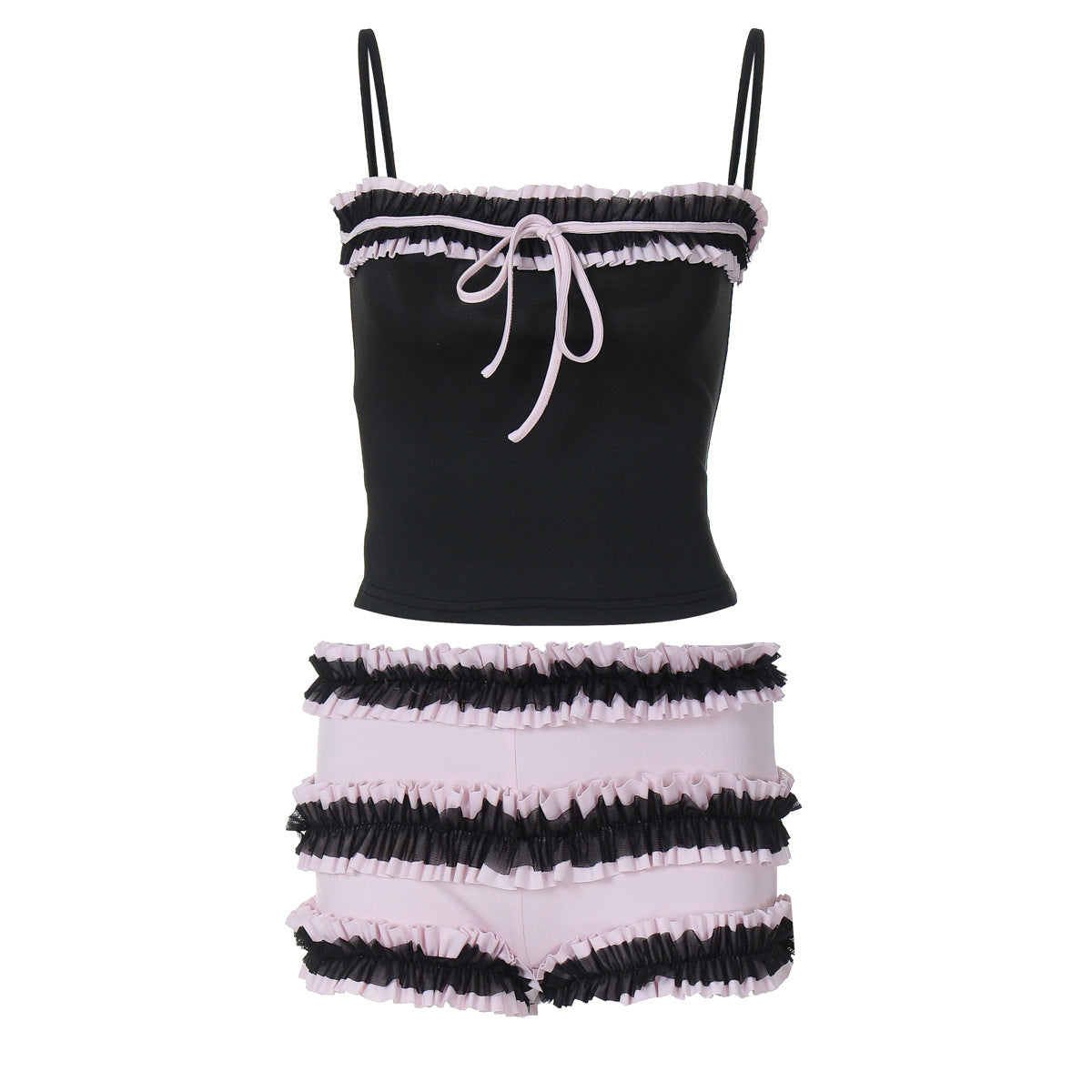 qgtao 2000s fashion Women's Clothing 2024 Summer New Fashion Lace Bow Lace-up Slim Strap Inner Shorts Suit Women