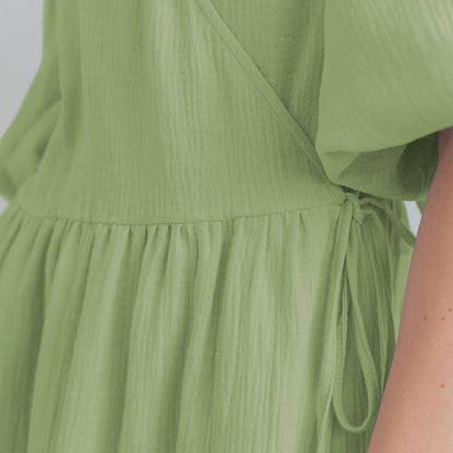 2025 mid-skirt popular summer new  fashion women's clothing lace-up short-sleeved bubble-sleeved dress summer apron skirt