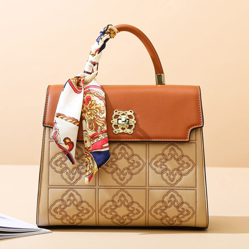 2025 Handbag National Style Embroidery Texture Women's Bag Large Capacity Fashion Contrast Color Shoulder Bag Casual Temperament Bag Can Be Crossbody