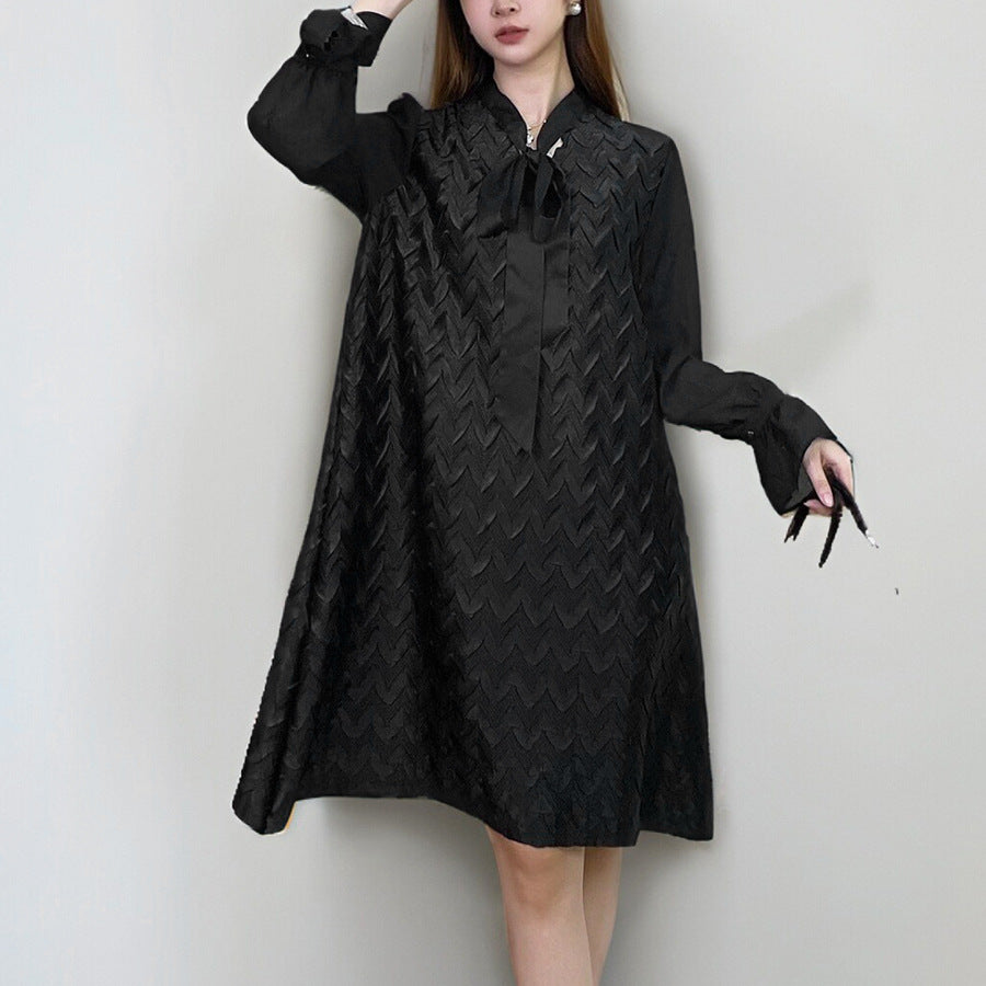 Shenzhen Nanyou high-end dress women's autumn high-end pleats loose and thin temperament commuter skirt long sleeves