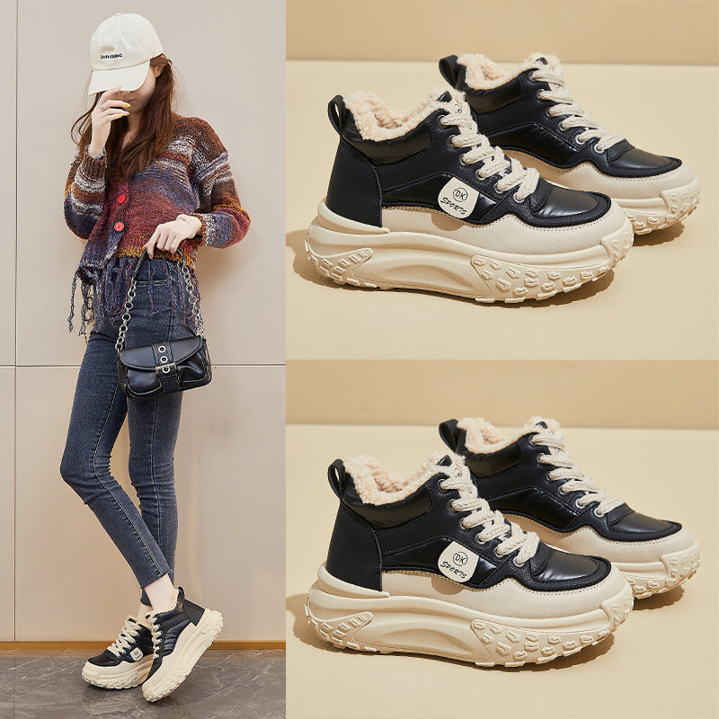ins Korean version of the new velvet high-top dad shoes for women popular winter student sports thick-soled warm casual LD602
